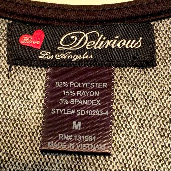 DELIRIOUS DRESS WOMEN MEDIUM GRAY BLACK JUMPER GATHERED WAIST A-LINE MINI. - Picture 7 of 8